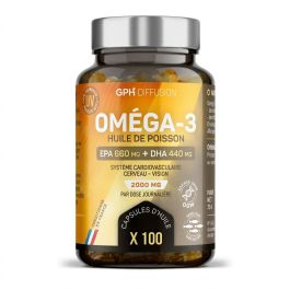 GPH DIFFUSION Oméga 3 - Complément alimentaire bien-être du cœur cerveau et articulations ( 100 capsules ) 