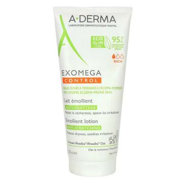 A-DERMA Exomega Control - Lait émollient anti-grattage bébé enfant et adulte pour peaux sèches à tendance à l'eczéma atopique- 200ml