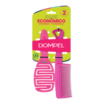DOMPEL Economic Pack Caracól Hair Brush + Afro Comb - Kit peigne afro + brosse démêlante pour cheveux bouclés et frisés (Rose)