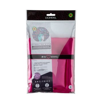 DOMPEL Satin Pillowcase & Hair Cap - Pack taie d'oreiller rose + bonnet satin grand format rose fuchsia