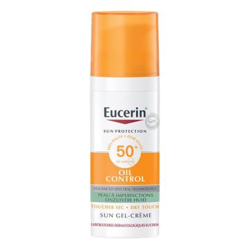 EUCERIN Sun Protection Oil Control SPF 50+ - Gel-crème solaire fini mat et sec anti-brillance protection dommages solaires cutanés pour peaux grasses à tendance acnéique - 50ml