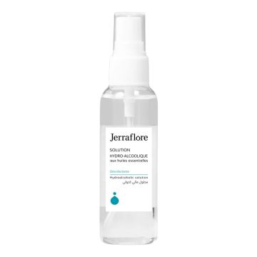 JERRAFLORE Solution Hydro-Alcoolique à la Fleur d'Oranger - Spray désinfectant aux huiles essentielles mains et objets - 60ml