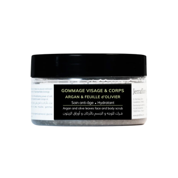 JERRAFLORE Gommage Visage & Corps Argan & Feuille d'Olivier - Soin exfoliant nourrissant effet douceur éclat pour tous types de peaux - 90g