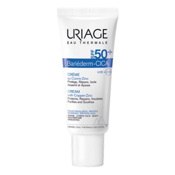URIAGE Bariéderm Cica Crème SPF50+ - Crème apaisante protectrice et réparatrice pour peaux sensibles et irritées - 40ml